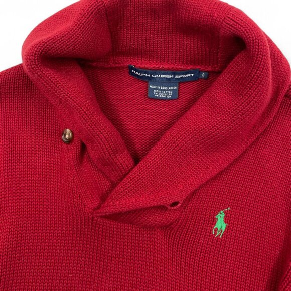Polo Ralph Lauren Cowl Neck Shawl Collar Winter Ski Red Cotton Sweater Men's S - Picture 4 of 10